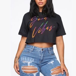 ✨Good Vibes Black Crop Top Tee, Small✨
